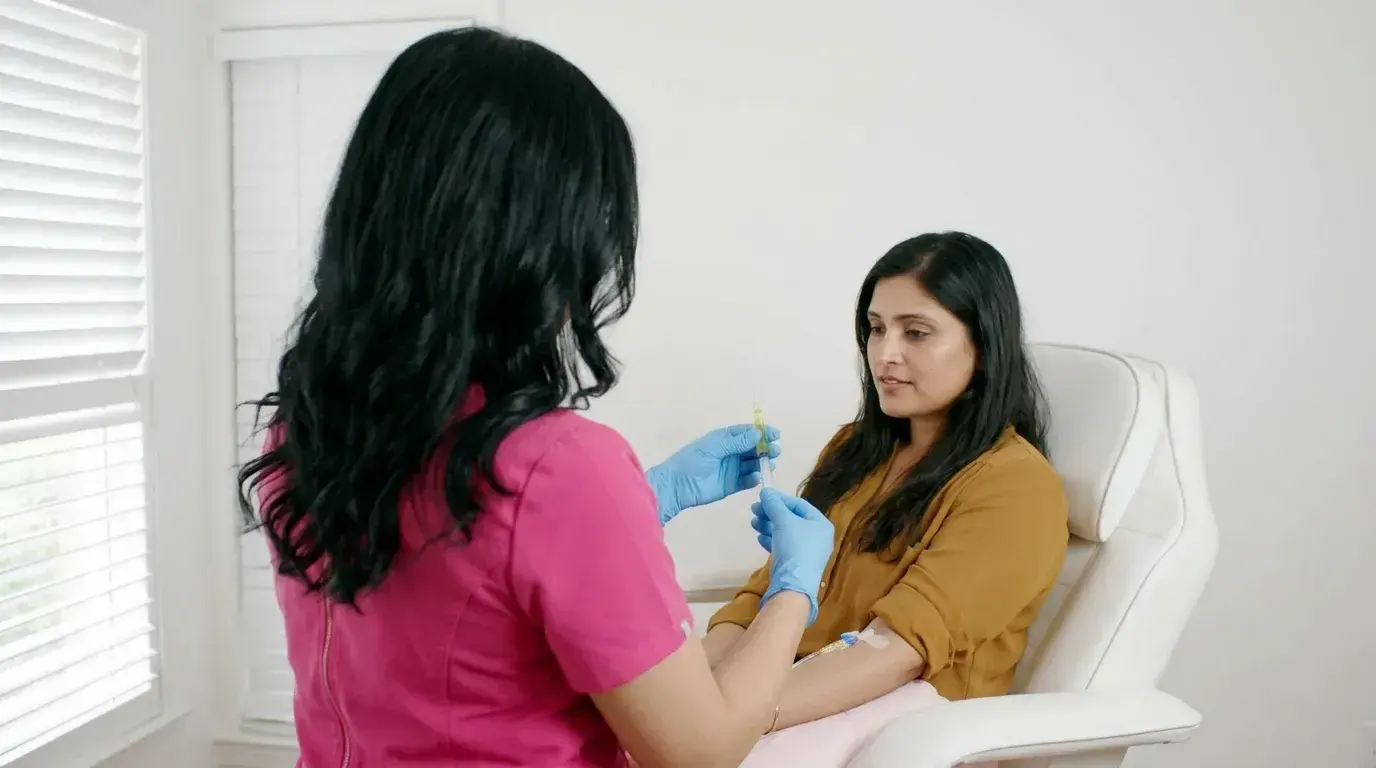 Profesional agregando un booster de vitaminas a una línea IV en Golden Rose
