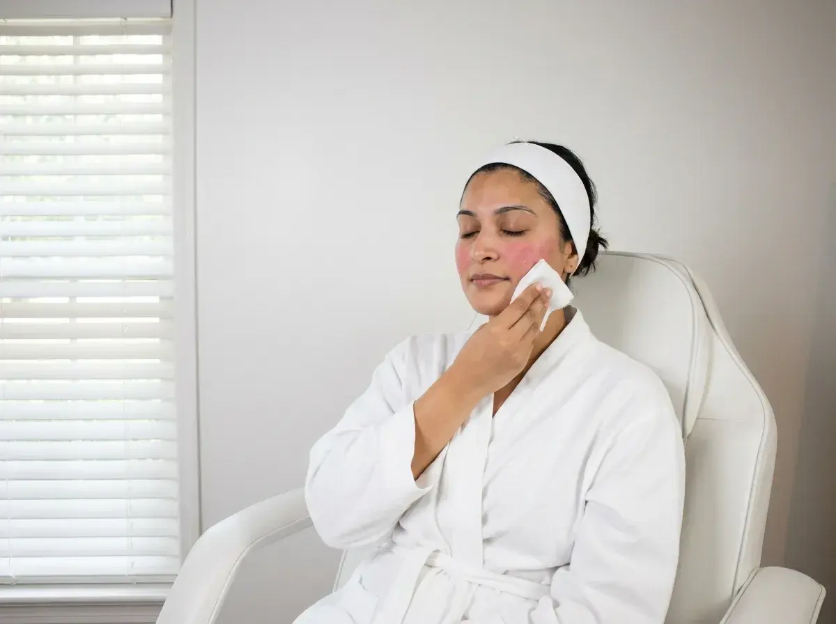 Enrojecimiento leve y calor después del microneedling, aliviados con una compresa fría