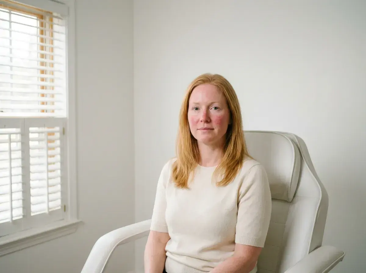 Diffuse facial redness across the cheeks before laser rosacea treatment